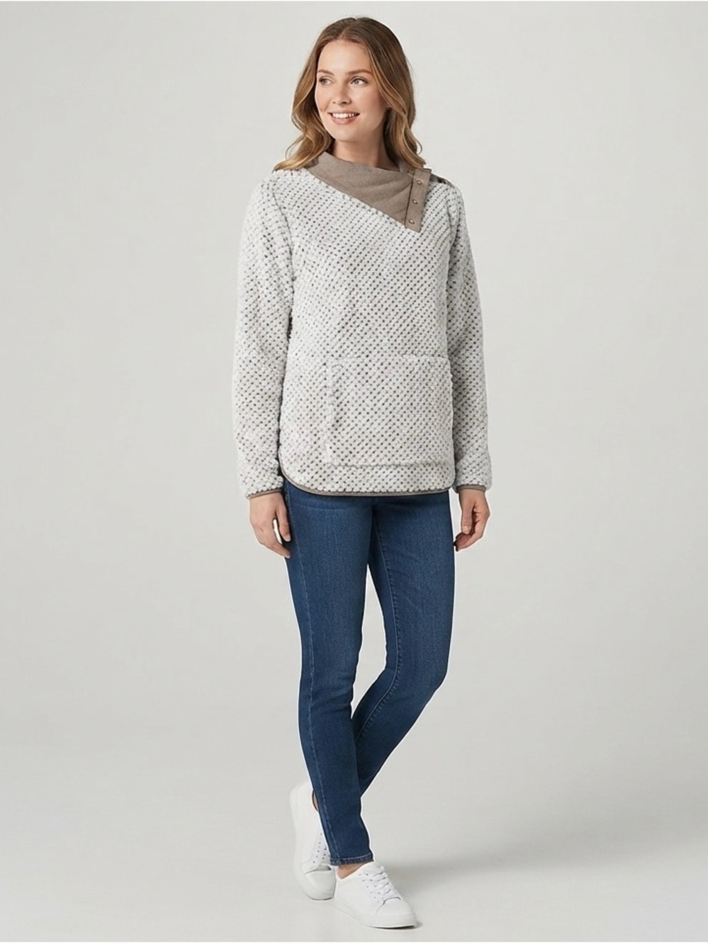 St. John's Bay Active Sherpa Fleece Pullover Top Women Size M Asymmetrical Snap